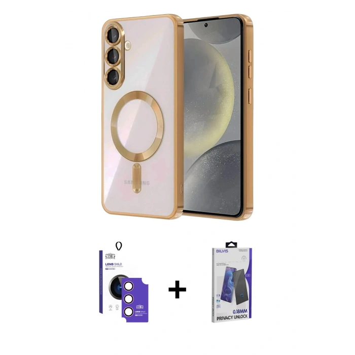 MARSİLYAN™- Galaxy S26 Kılıf Nova Işık Özel Seri - Siyah Bilvis Hayalet Cam Ekran Koruyucu + Bilvis Titan Kamera Lens - PE