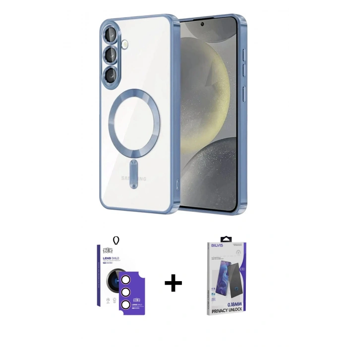 MARSİLYAN™- Galaxy S26 Kılıf Nova Işık Özel Seri - Siyah Bilvis Hayalet Cam Ekran Koruyucu + Bilvis Titan Kamera Lens - PE