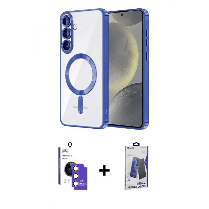 MARSİLYAN™- Galaxy S26 Kılıf Nova Işık Özel Seri - Siyah Bilvis Hayalet Cam Ekran Koruyucu + Bilvis Titan Kamera Lens - PE