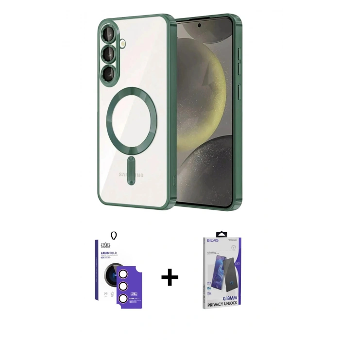 MARSİLYAN™- Galaxy S26 Kılıf Nova Işık Özel Seri - Siyah Bilvis Hayalet Cam Ekran Koruyucu + Bilvis Titan Kamera Lens - PE