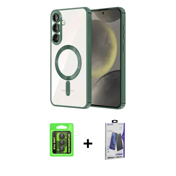 MARSİLYAN™- Galaxy S26 Kılıf Nova Işık Özel Seri - Siyah Bilvis Hayalet Cam Ekran Koruyucu + Raze Metal Kamera Lens - SH