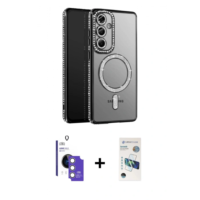MARSİLYAN™- Galaxy S26 Kılıf Siluet Işık Serisi - Siyah 3D Antistatik Seramik Nano Ekran Koruyucu + Bilvis Titan Kamera Lens - GS