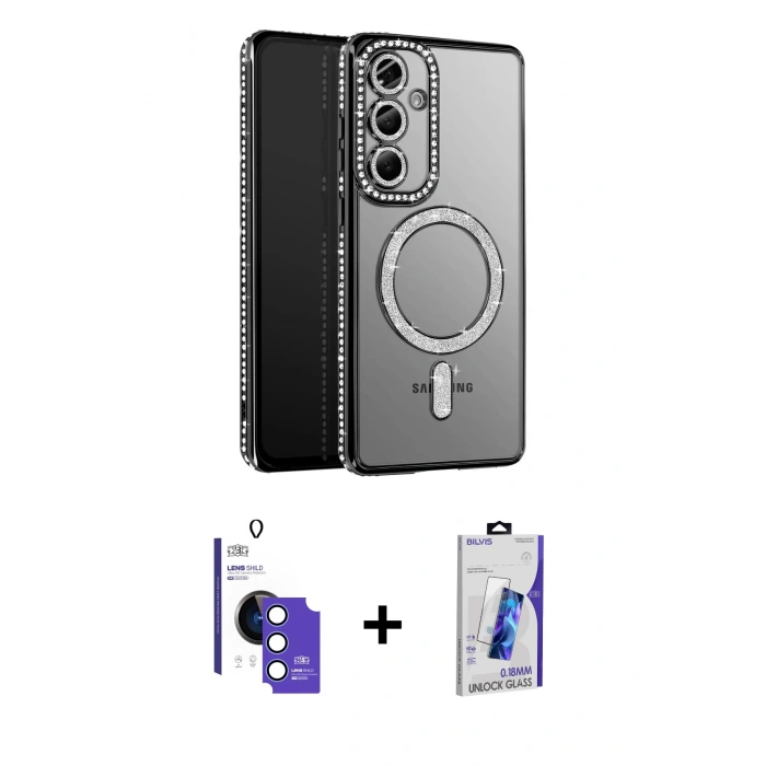 MARSİLYAN™- Galaxy S26 Kılıf Siluet Işık Serisi - Siyah Bilvis 3D Cam Ekran Koruyucu + Bilvis Titan Kamera Lens - MI