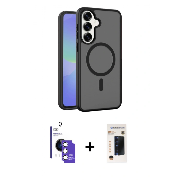 MARSİLYAN™- Galaxy S26 Kılıf Siluet Minimal Prime - Siyah 3D Antistatik Hayalet Cam Ekran Koruyucu + Bilvis Titan Kamera Lens - GS