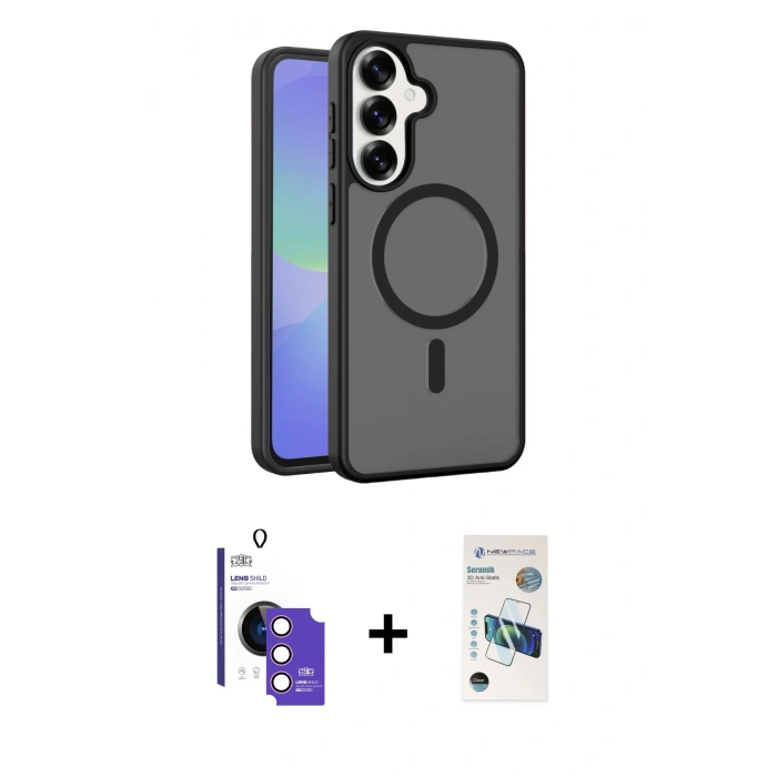 MARSİLYAN™- Galaxy S26 Kılıf Siluet Minimal Prime - Siyah 3D Antistatik Seramik Nano Ekran Koruyucu + Bilvis Titan Kamera Lens - PE