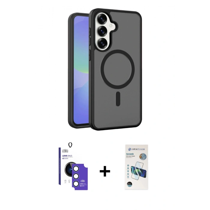 MARSİLYAN™- Galaxy S26 Kılıf Siluet Minimal Prime - Siyah 3D Antistatik Seramik Nano Ekran Koruyucu + Bilvis Titan Kamera Lens - MI