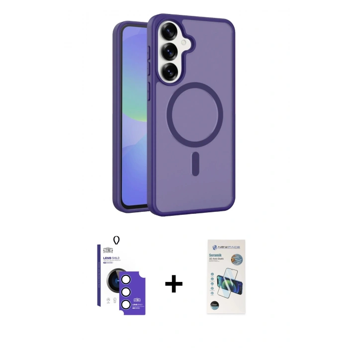 MARSİLYAN™- Galaxy S26 Kılıf Siluet Minimal Prime - Siyah 3D Antistatik Seramik Nano Ekran Koruyucu + Bilvis Titan Kamera Lens - MI