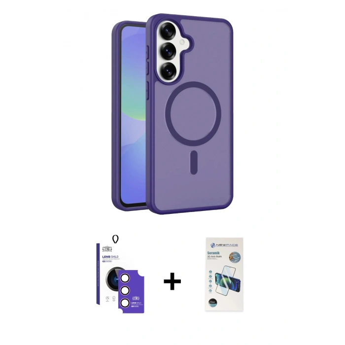 MARSİLYAN™- Galaxy S26 Kılıf Siluet Minimal Prime - Siyah 3D Antistatik Seramik Nano Ekran Koruyucu + Bilvis Titan Kamera Lens - PE