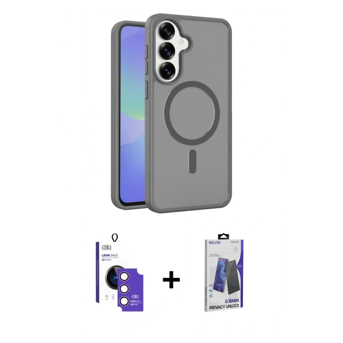 MARSİLYAN™- Galaxy S26 Kılıf Siluet Minimal Prime - Siyah Bilvis Hayalet Cam Ekran Koruyucu + Bilvis Titan Kamera Lens - PE