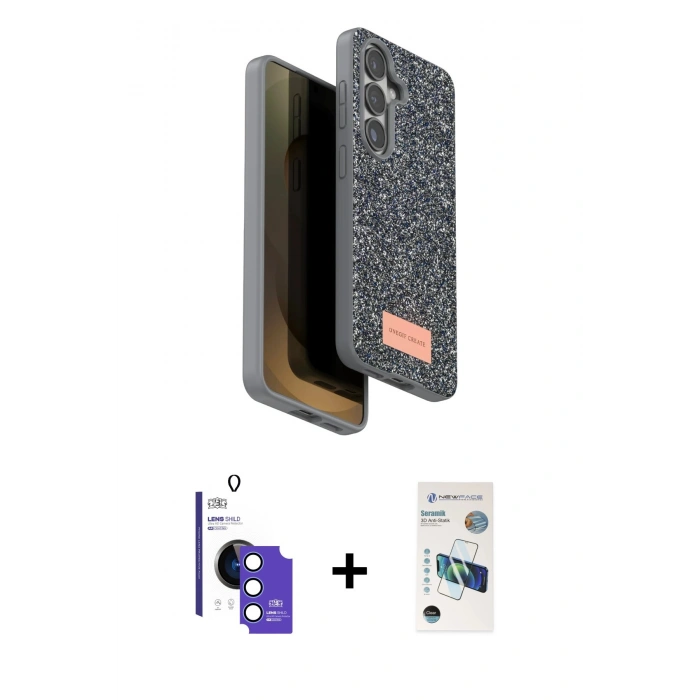 MARSİLYAN™- Galaxy S26 Kılıf Vadi Klasik Serisi - Siyah 3D Antistatik Seramik Nano Ekran Koruyucu + Bilvis Titan Kamera Lens - MI