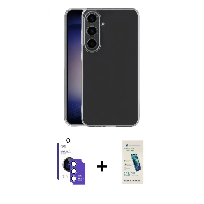 MARSİLYAN™- Galaxy S26 Kılıf Zirve Doku - Şeffaf Pasifik Cam Ekran Koruyucu + Bilvis Titan Kamera Lens - MI