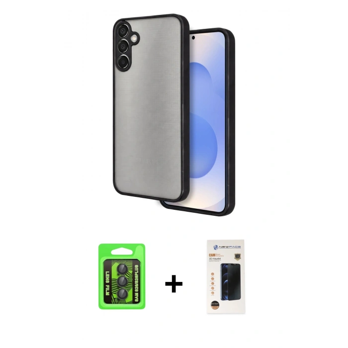 MARSİLYAN™- Galaxy S26 Plus Kılıf Ahenk Çizgi Serisi - Siyah 3D Antistatik Hayalet Cam Ekran Koruyucu + Raze Metal Kamera Lens - SH