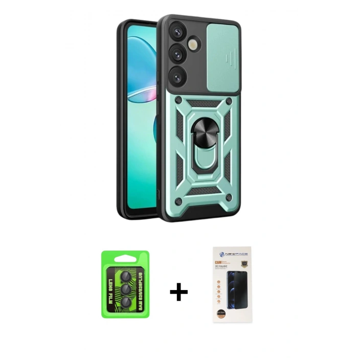 MARSİLYAN™- Galaxy S26 Plus Kılıf Ahenk Klasik - Siyah 3D Antistatik Hayalet Cam Ekran Koruyucu + Raze Metal Kamera Lens - SH