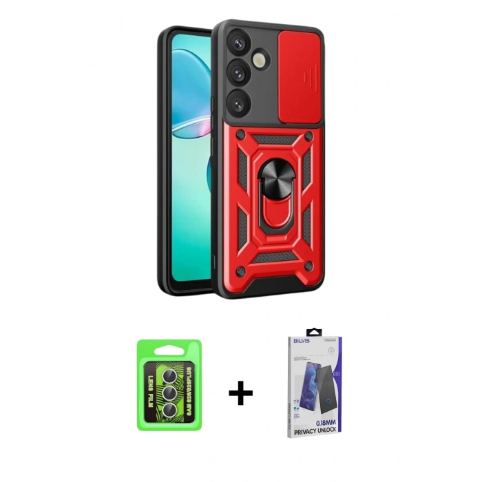 MARSİLYAN™- Galaxy S26 Plus Kılıf Ahenk Klasik - Siyah Bilvis Hayalet Cam Ekran Koruyucu + Raze Metal Kamera Lens - GS