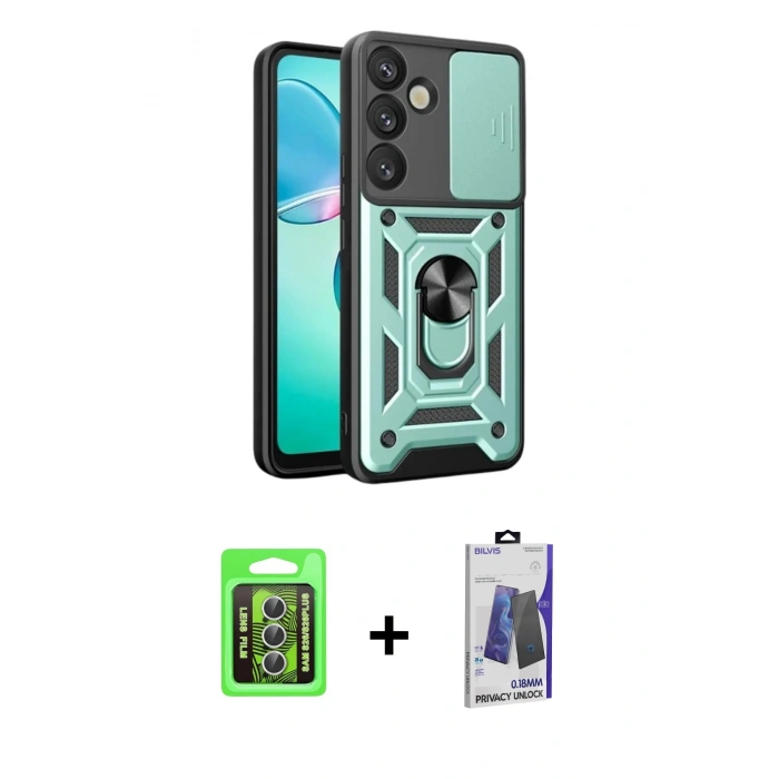 MARSİLYAN™- Galaxy S26 Plus Kılıf Ahenk Klasik - Siyah Bilvis Hayalet Cam Ekran Koruyucu + Raze Metal Kamera Lens - GS