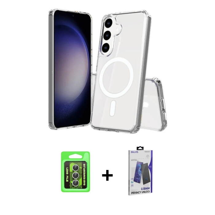 MARSİLYAN™- Galaxy S26 Plus Kılıf Ahenk Yansıma Prime - Siyah Bilvis Hayalet Cam Ekran Koruyucu + Raze Metal Kamera Lens - GS