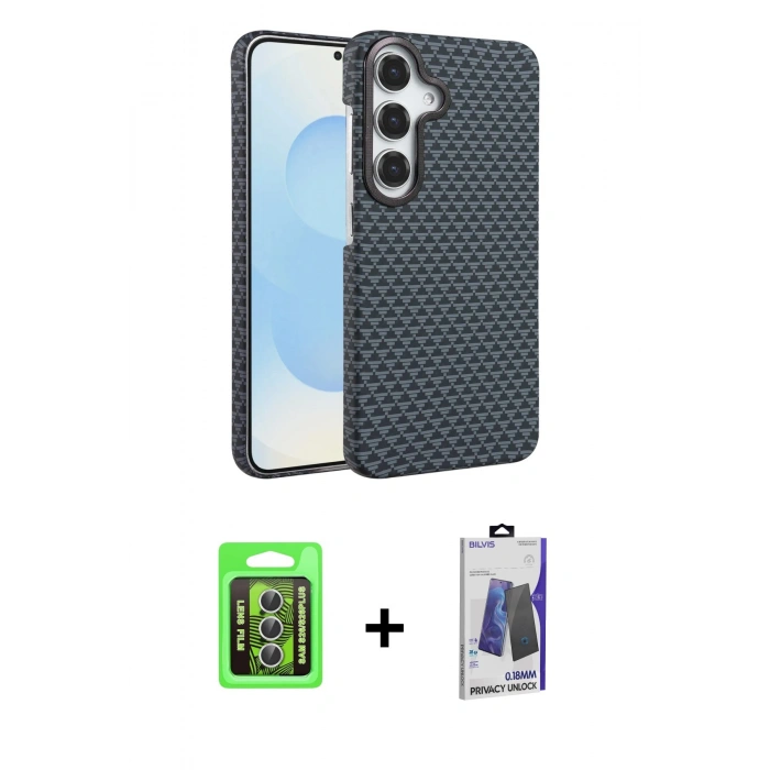 MARSİLYAN™- Galaxy S26 Plus Kılıf Doruk Serisi - Siyah Bilvis Hayalet Cam Ekran Koruyucu + Raze Metal Kamera Lens - GS