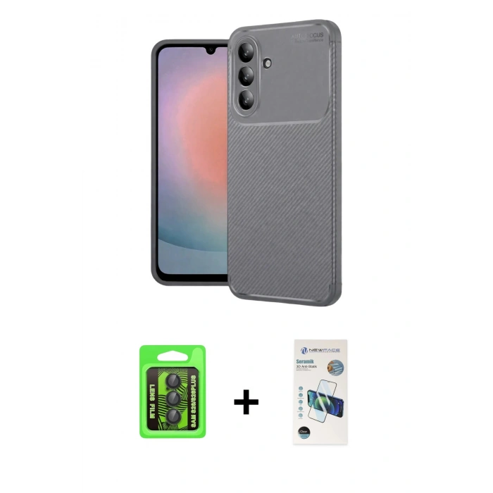 MARSİLYAN™- Galaxy S26 Plus Kılıf Eksen Form Prime - Siyah 3D Antistatik Seramik Nano Ekran Koruyucu + Raze Metal Kamera Lens - SH