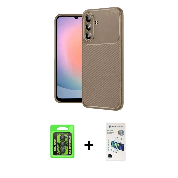 MARSİLYAN™- Galaxy S26 Plus Kılıf Eksen Form Prime - Siyah 3D Antistatik Seramik Nano Ekran Koruyucu + Raze Metal Kamera Lens - SH