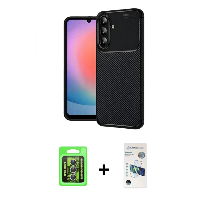 MARSİLYAN™- Galaxy S26 Plus Kılıf Eksen Form Prime - Siyah 3D Antistatik Seramik Nano Ekran Koruyucu + Raze Metal Kamera Lens - GS