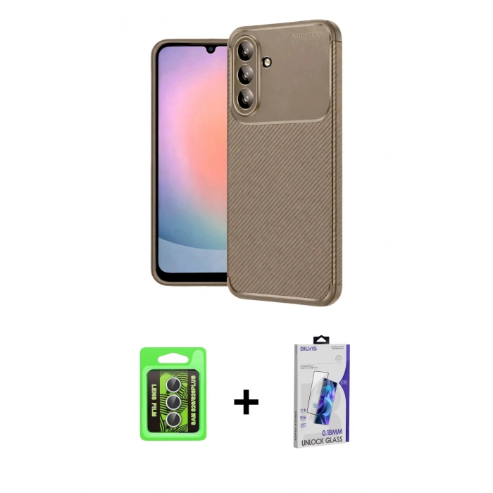 MARSİLYAN™- Galaxy S26 Plus Kılıf Eksen Form Prime - Siyah Bilvis 3D Cam Ekran Koruyucu + Raze Metal Kamera Lens - GS