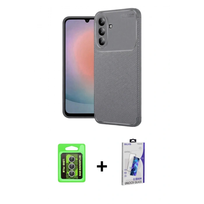 MARSİLYAN™- Galaxy S26 Plus Kılıf Eksen Form Prime - Siyah Bilvis 3D Cam Ekran Koruyucu + Raze Metal Kamera Lens - GS