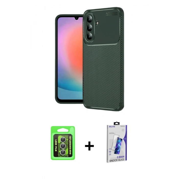 MARSİLYAN™- Galaxy S26 Plus Kılıf Eksen Form Prime - Siyah Bilvis 3D Cam Ekran Koruyucu + Raze Metal Kamera Lens - GS