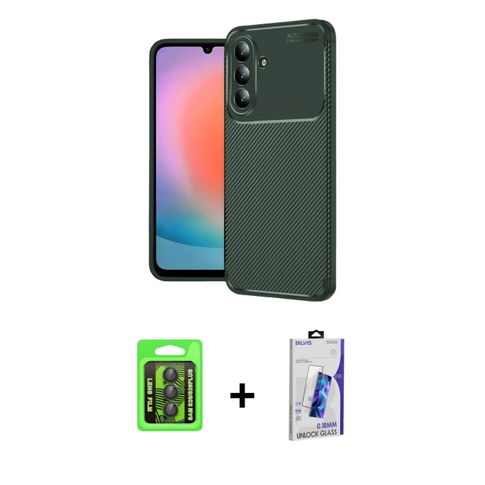 MARSİLYAN™- Galaxy S26 Plus Kılıf Eksen Form Prime - Siyah Bilvis 3D Cam Ekran Koruyucu + Raze Metal Kamera Lens - SH