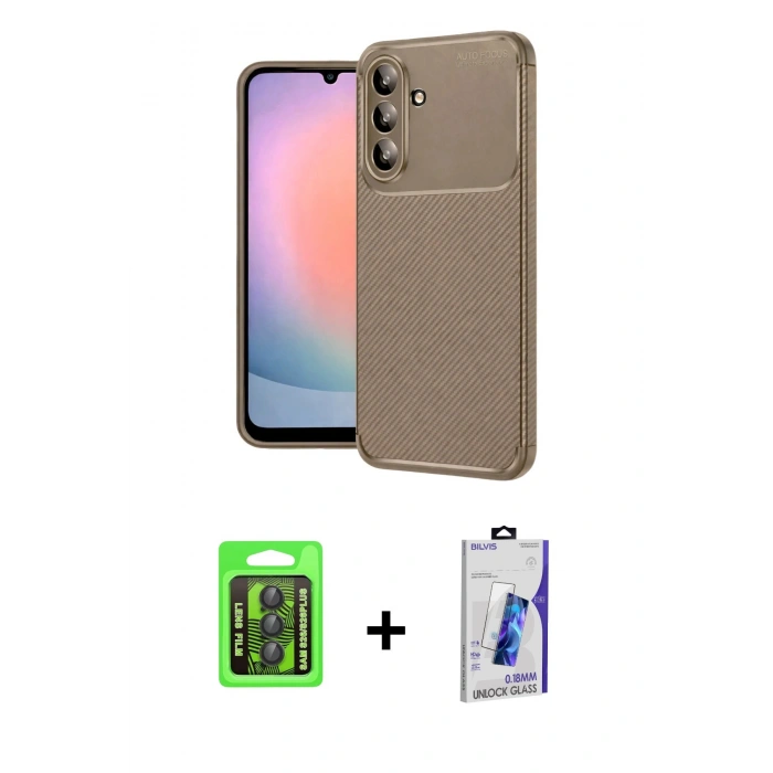 MARSİLYAN™- Galaxy S26 Plus Kılıf Eksen Form Prime - Siyah Bilvis 3D Cam Ekran Koruyucu + Raze Metal Kamera Lens - SH