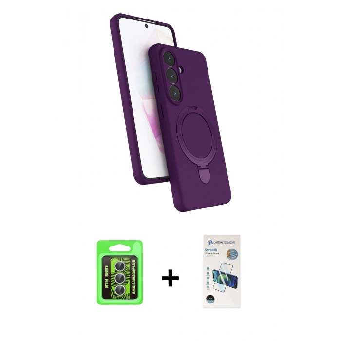 MARSİLYAN™- Galaxy S26 Plus Kılıf İz Işık Koleksiyonu - Siyah 3D Antistatik Seramik Nano Ekran Koruyucu + Raze Metal Kamera Lens - GS