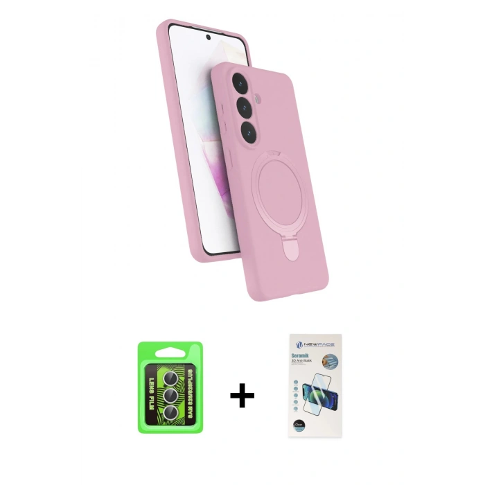MARSİLYAN™- Galaxy S26 Plus Kılıf İz Işık Koleksiyonu - Siyah 3D Antistatik Seramik Nano Ekran Koruyucu + Raze Metal Kamera Lens - GS