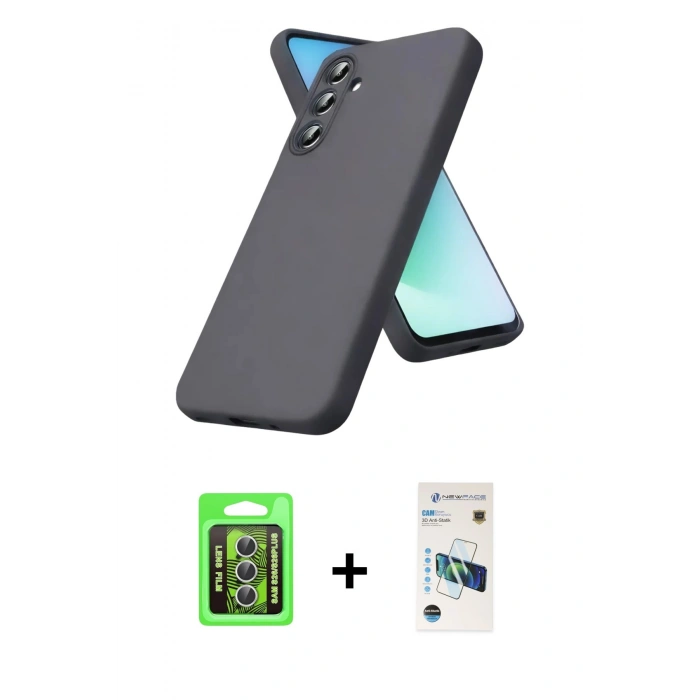 MARSİLYAN™- Galaxy S26 Plus Kılıf Kozmos Yansıma Özel Seri - Siyah 3D Antistatik Cam Ekran Koruyucu + Raze Metal Kamera Lens - GS