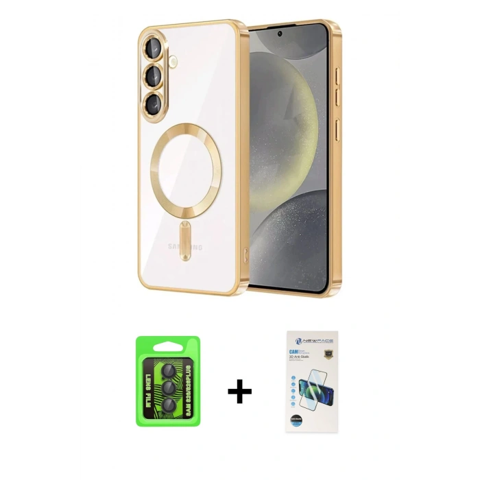MARSİLYAN™- Galaxy S26 Plus Kılıf Nova Işık Özel Seri - Siyah 3D Antistatik Cam Ekran Koruyucu + Raze Metal Kamera Lens - SH