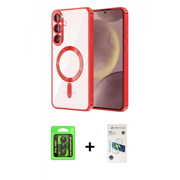 MARSİLYAN™- Galaxy S26 Plus Kılıf Nova Işık Özel Seri - Siyah 3D Antistatik Cam Ekran Koruyucu + Raze Metal Kamera Lens - SH