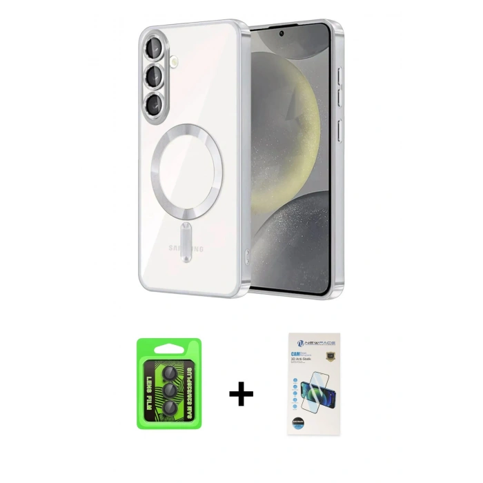 MARSİLYAN™- Galaxy S26 Plus Kılıf Nova Işık Özel Seri - Siyah 3D Antistatik Cam Ekran Koruyucu + Raze Metal Kamera Lens - SH
