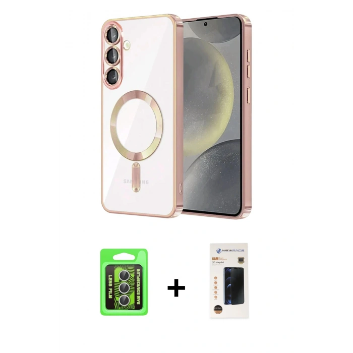 MARSİLYAN™- Galaxy S26 Plus Kılıf Nova Işık Özel Seri - Siyah 3D Antistatik Hayalet Cam Ekran Koruyucu + Raze Metal Kamera Lens - GS