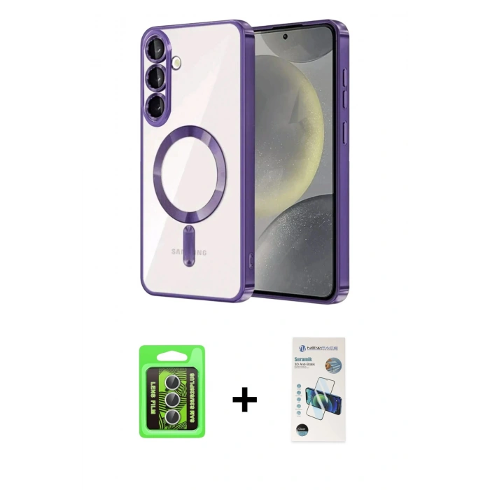 MARSİLYAN™- Galaxy S26 Plus Kılıf Nova Işık Özel Seri - Siyah 3D Antistatik Seramik Nano Ekran Koruyucu + Raze Metal Kamera Lens - GS