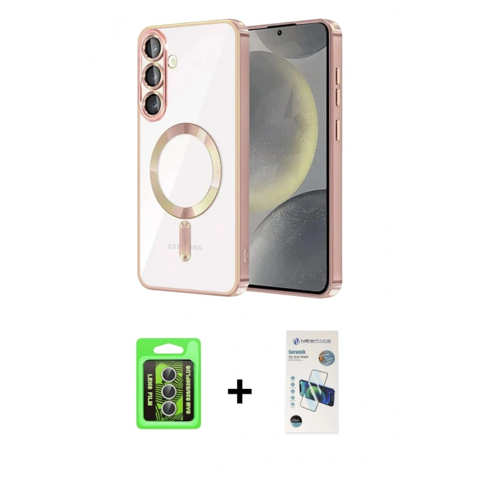 MARSİLYAN™- Galaxy S26 Plus Kılıf Nova Işık Özel Seri - Siyah 3D Antistatik Seramik Nano Ekran Koruyucu + Raze Metal Kamera Lens - GS