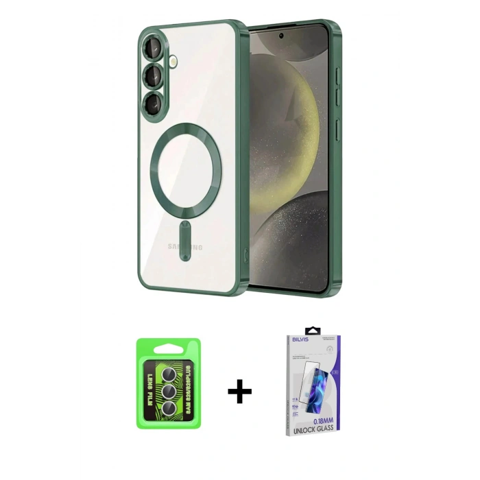 MARSİLYAN™- Galaxy S26 Plus Kılıf Nova Işık Özel Seri - Siyah Bilvis 3D Cam Ekran Koruyucu + Raze Metal Kamera Lens - GS