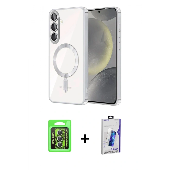 MARSİLYAN™- Galaxy S26 Plus Kılıf Nova Işık Özel Seri - Siyah Bilvis 3D Cam Ekran Koruyucu + Raze Metal Kamera Lens - GS