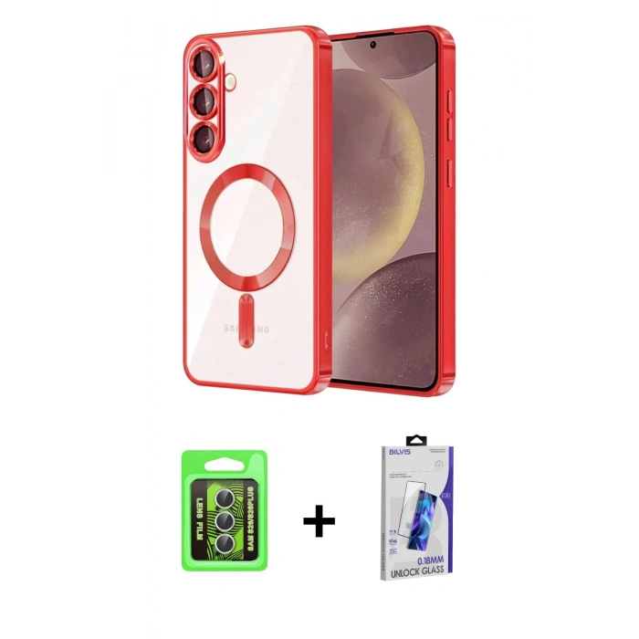 MARSİLYAN™- Galaxy S26 Plus Kılıf Nova Işık Özel Seri - Siyah Bilvis 3D Cam Ekran Koruyucu + Raze Metal Kamera Lens - GS