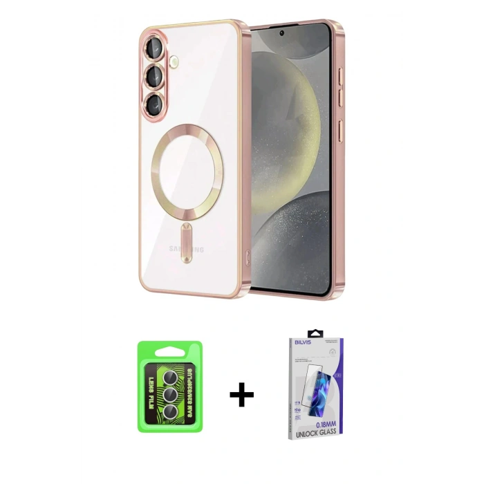 MARSİLYAN™- Galaxy S26 Plus Kılıf Nova Işık Özel Seri - Siyah Bilvis 3D Cam Ekran Koruyucu + Raze Metal Kamera Lens - GS