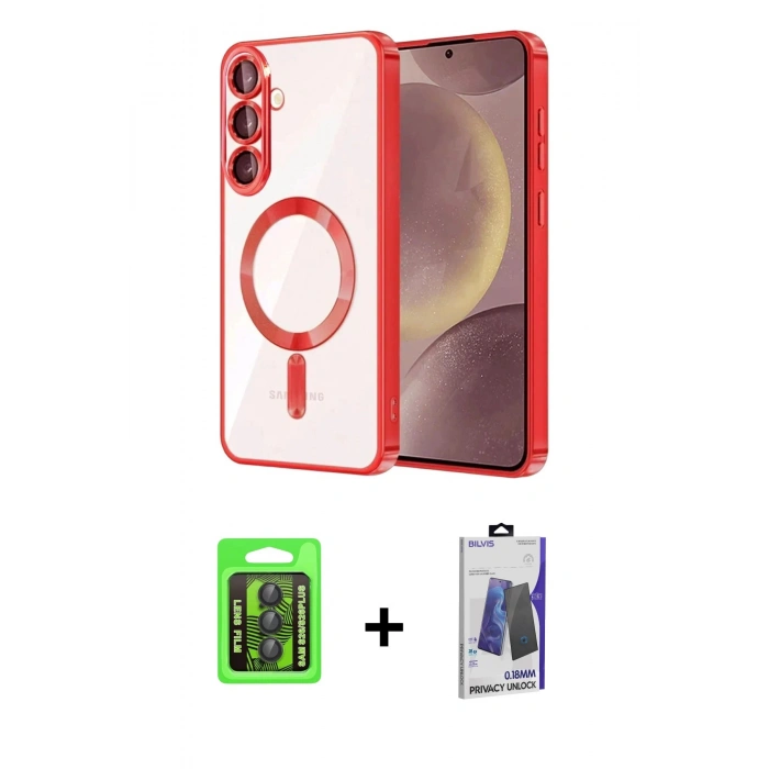 MARSİLYAN™- Galaxy S26 Plus Kılıf Nova Işık Özel Seri - Siyah Bilvis Hayalet Cam Ekran Koruyucu + Raze Metal Kamera Lens - SH