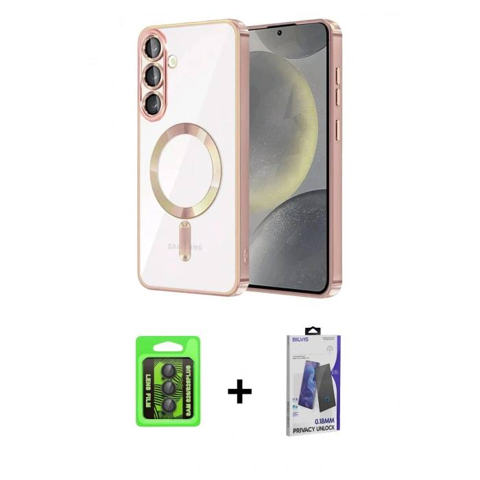 MARSİLYAN™- Galaxy S26 Plus Kılıf Nova Işık Özel Seri - Siyah Bilvis Hayalet Cam Ekran Koruyucu + Raze Metal Kamera Lens - SH