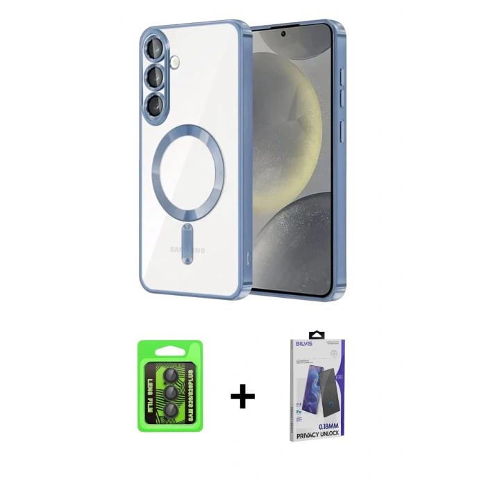MARSİLYAN™- Galaxy S26 Plus Kılıf Nova Işık Özel Seri - Siyah Bilvis Hayalet Cam Ekran Koruyucu + Raze Metal Kamera Lens - SH