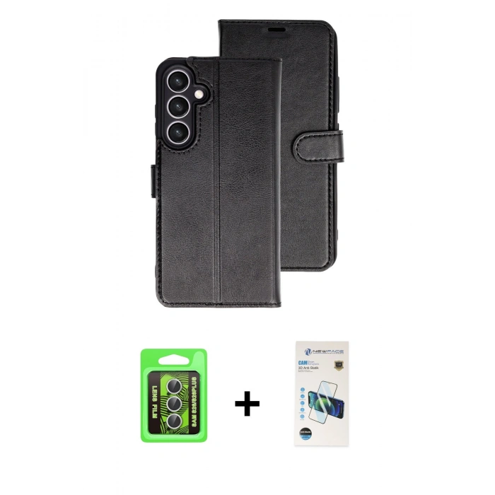 MARSİLYAN™- Galaxy S26 Plus Kılıf Siluet Işık Serisi - Siyah 3D Antistatik Cam Ekran Koruyucu + Raze Metal Kamera Lens - GS