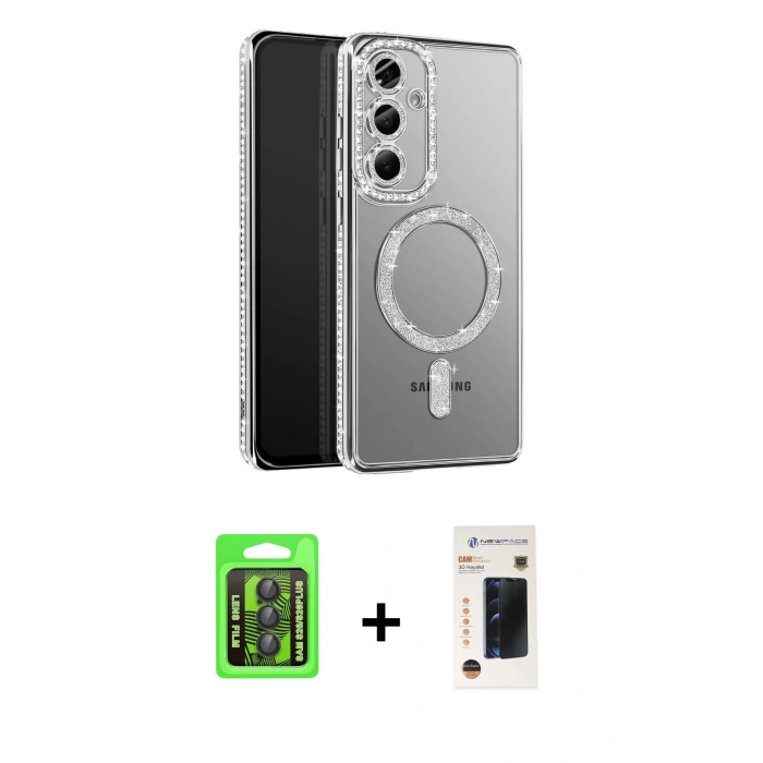 MARSİLYAN™- Galaxy S26 Plus Kılıf Siluet Işık Serisi - Siyah 3D Antistatik Hayalet Cam Ekran Koruyucu + Raze Metal Kamera Lens - SH