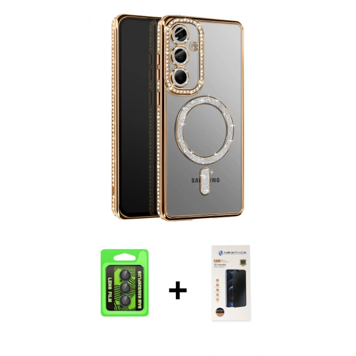 MARSİLYAN™- Galaxy S26 Plus Kılıf Siluet Işık Serisi - Siyah 3D Antistatik Hayalet Cam Ekran Koruyucu + Raze Metal Kamera Lens - SH