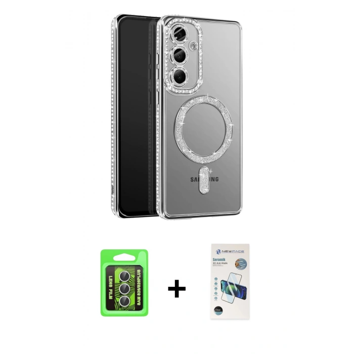 MARSİLYAN™- Galaxy S26 Plus Kılıf Siluet Işık Serisi - Siyah 3D Antistatik Seramik Nano Ekran Koruyucu + Raze Metal Kamera Lens - GS