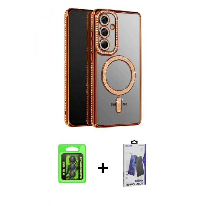 MARSİLYAN™- Galaxy S26 Plus Kılıf Siluet Işık Serisi - Siyah Bilvis Hayalet Cam Ekran Koruyucu + Raze Metal Kamera Lens - SH